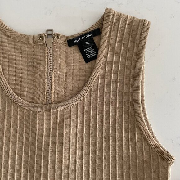 Pink Tartan Stretch Ballet Dress Fit & Flare Ribbed Viscose Nylon Camel/Tan XS - Picture 9 of 15